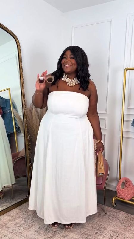 Amazon Summer Dress Find 🤍✨ Linen Strapless Maxi with Pockets ~ dressed up like this or wear with a denim jacket and white tennis shoes. 

Wearing an XXL - strapless bra also linked below. 

Pjs Size 3X 

Linen Dress, White Linen Dress, White Dresses. summer outfits, vacation outfit, wedding Guest Dress 


#LTKFindsUnder100 #LTKPlusSize #LTKStyleTip