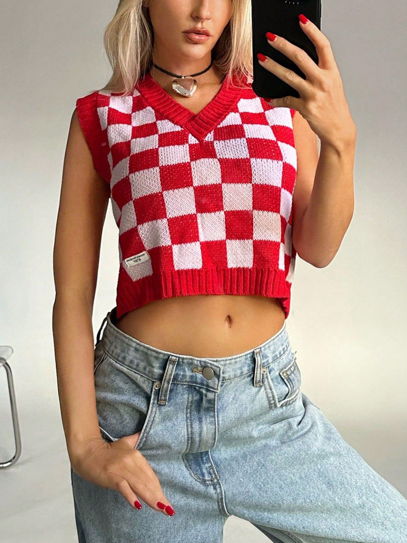 SHEIN Qutie Checker Pattern Sweater Vest | SHEIN
