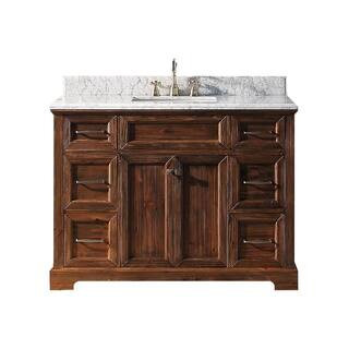 48 in. W x 22 in. D x 36 in. H Bath Vanity in Brown with White Marble Vanity Top with White Basin | The Home Depot