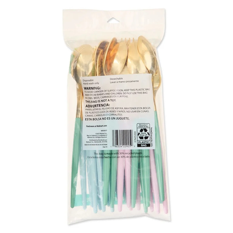 Disposable Cutlery Set, Multicolor Pastel and Gold, 24 Pieces, Easter by Way To Celebrate | Walmart (US)