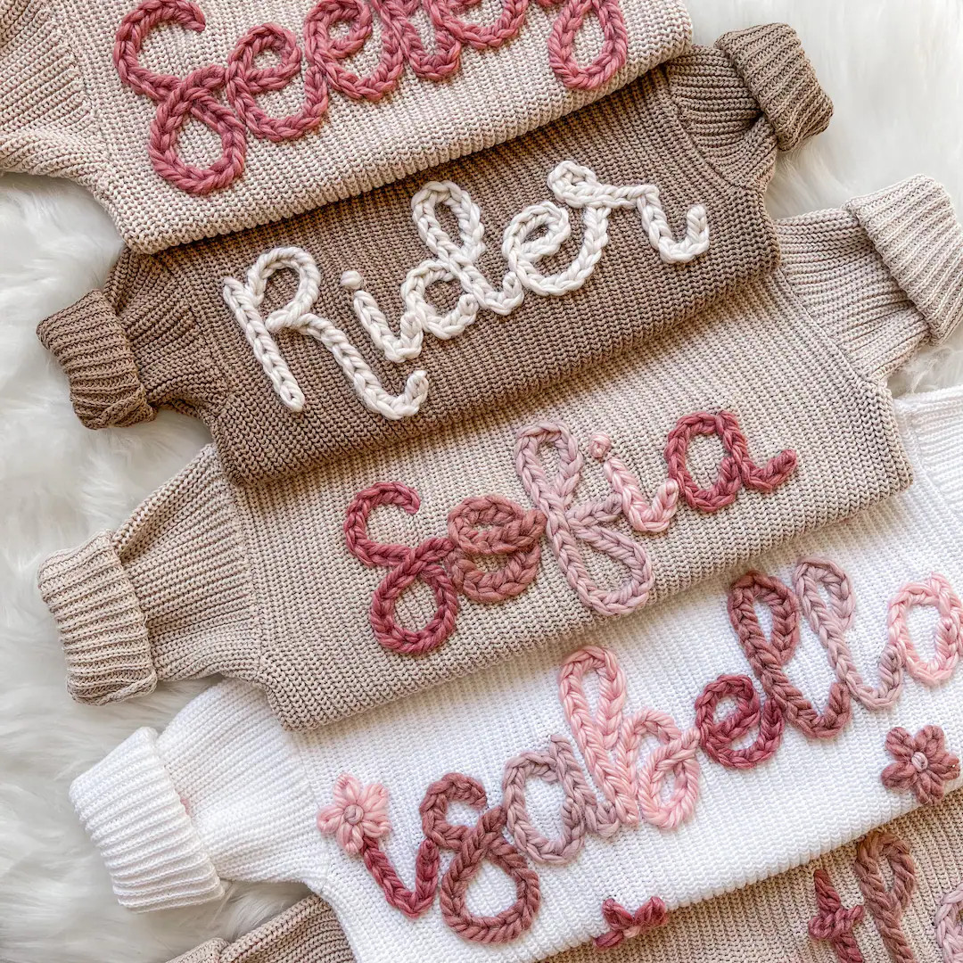 Baby Name Sweater, Neutral Collection, 100% Organic Cotton, Personalized Baby Sweater with Name, ... | Etsy (US)