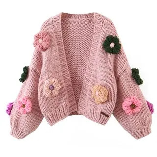 Floral Cardigan Flowers - Pink - One Size | YesStyle Global