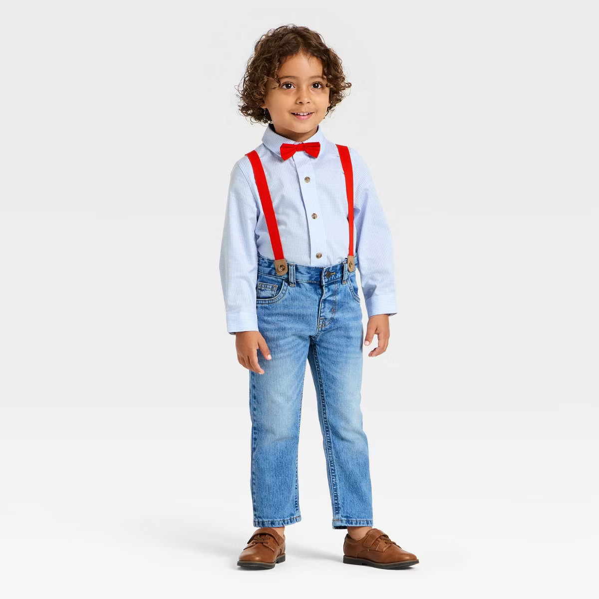Toddler Boys' 3pc Valentine's Day Button-Down Shirt and Denim Pants Set with Bow Tie and Suspende... | Target