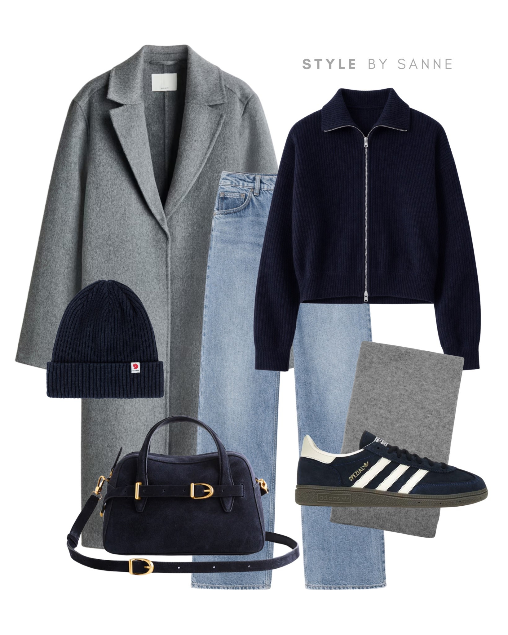 Effortless navy layers with a timeless edge.💙 A soft grey wool coat styled with light-wash denim and a navy zip cardigan, finished with classic Adidas sneakers, a ribbed beanie and a structured navy handbag for an easy everyday look. Tap to shop all pieces now! ✨


#LTKstyletip #LTKwinter