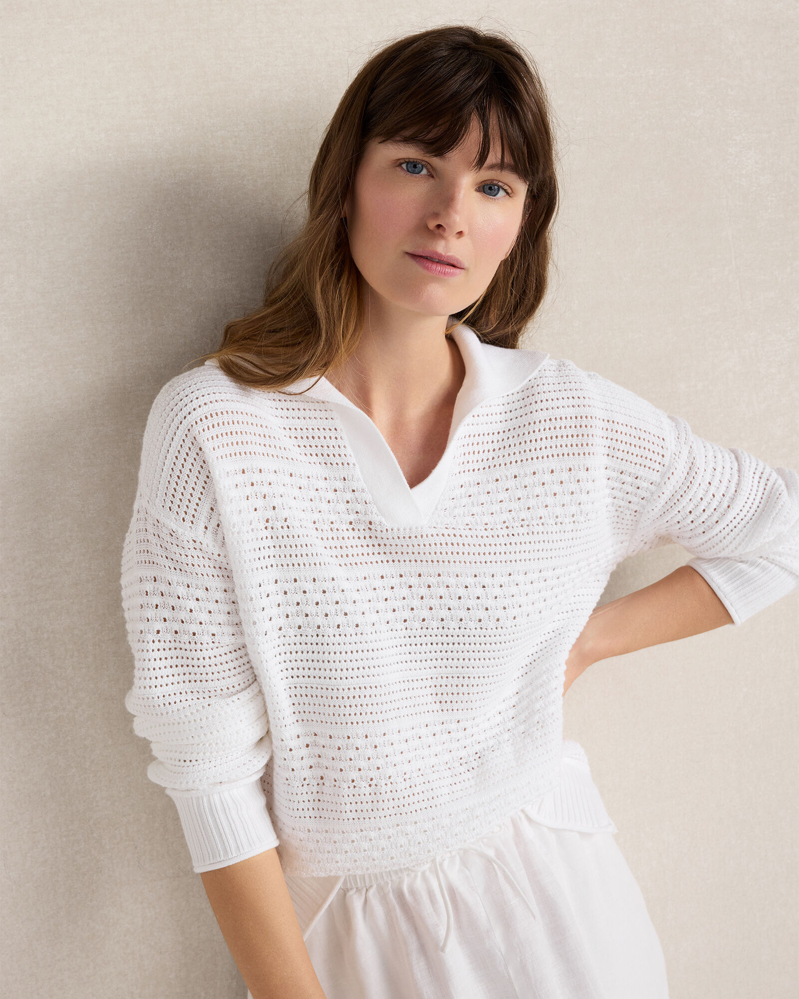 Cotton Mixed Stitch Johnny Collar Sweater | Haven Well Within