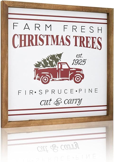 Christmas wood Signs Farm Fresh Christmas Trees Red Truck Christmas Wooden Sign Plaque ，Christm... | Amazon (US)