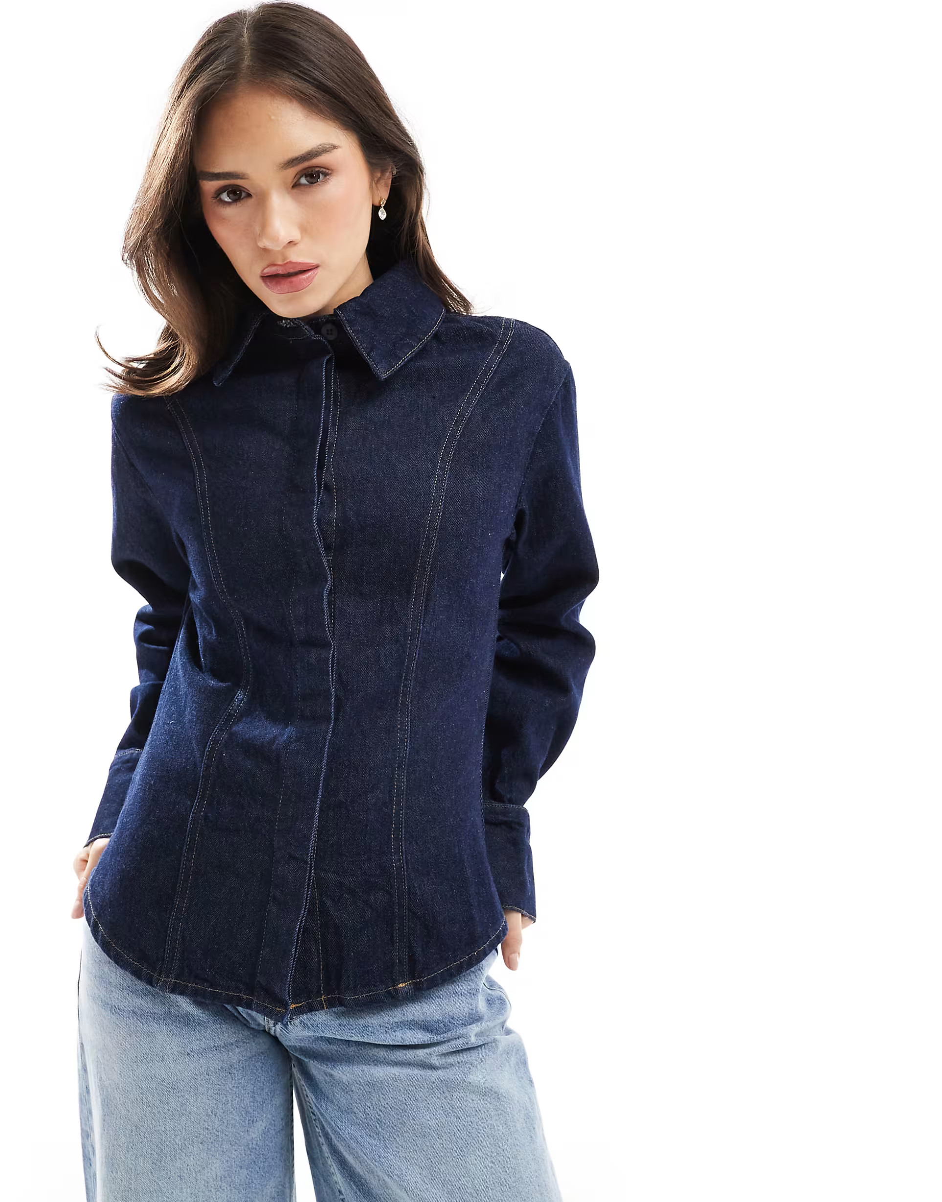 ASOS DESIGN denim cinched shirt in rinse wash co-ord | ASOS (Global)