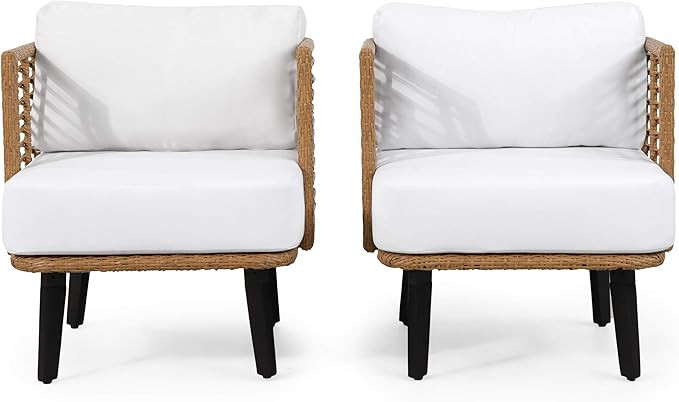 Christopher Knight Home 315003 Nic Outdoor Club Chair, White + Light Brown + Black | Amazon (US)