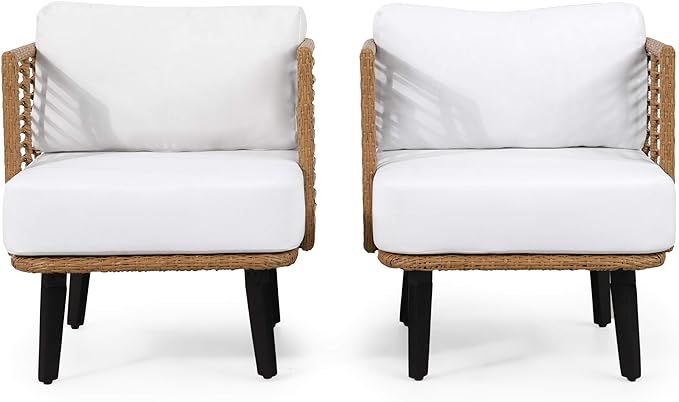 Christopher Knight Home 315003 Nic Outdoor Club Chair, White + Light Brown + Black | Amazon (US)