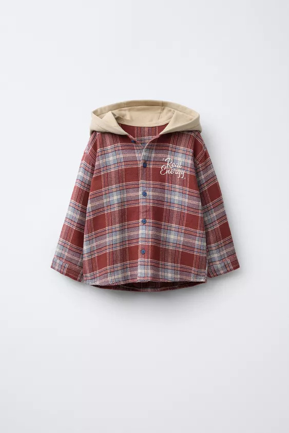 CONTRAST FLEECE HOODED PLAID OVERSHIRT | Zara US