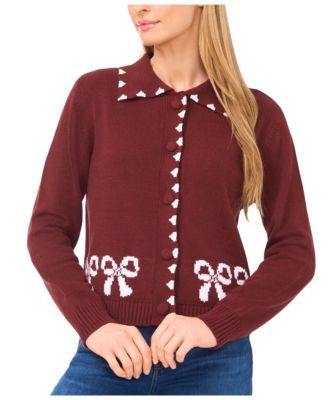 Women's Ribbon Jacquard Collared Cardigan Sweater | Macy's