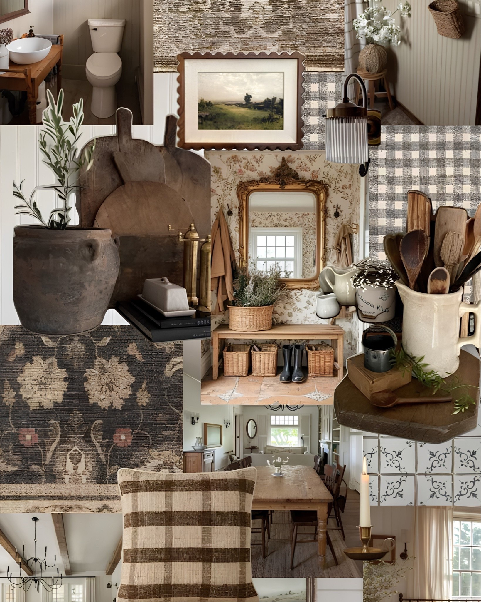 The kind of home that feels like it has a hundred years of stories ✨ 

A wooden dough bowl, antique bread boards, a gilded mirror, floral wallpaper, wicker baskets, a moody floral rug, a plaid pillow, and all those worn, imperfect details that make a cottage feel genuinely old and completely at home. 

All linked here 🤍 

#LTKhome