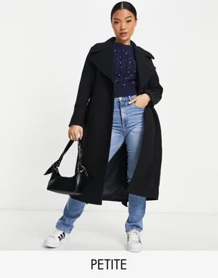 Ever New Petite wrap tie smart midi formal coat in black | ASOS (Global)