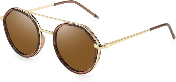 Retro Tangle Free Aviator Sunglasses for Women Polarized Trendy Round Frame 2026 Fashion Designer... | Amazon (US)