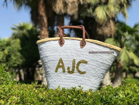 Personalized bag,wedding gift,monogrammed straw bag,bag with Sequins ,bridesmaid proposal,beach b... | Etsy (US)