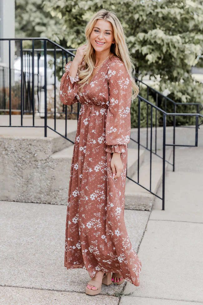 Beautifully You Brown Floral Maxi Dress | Pink Lily