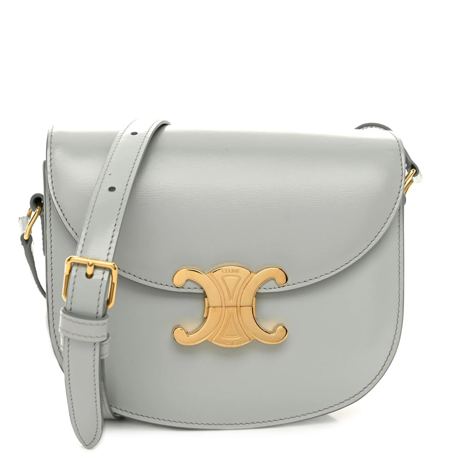 Shiny Calfskin Besace Clea Triomphe Blue Gray | FASHIONPHILE (US)