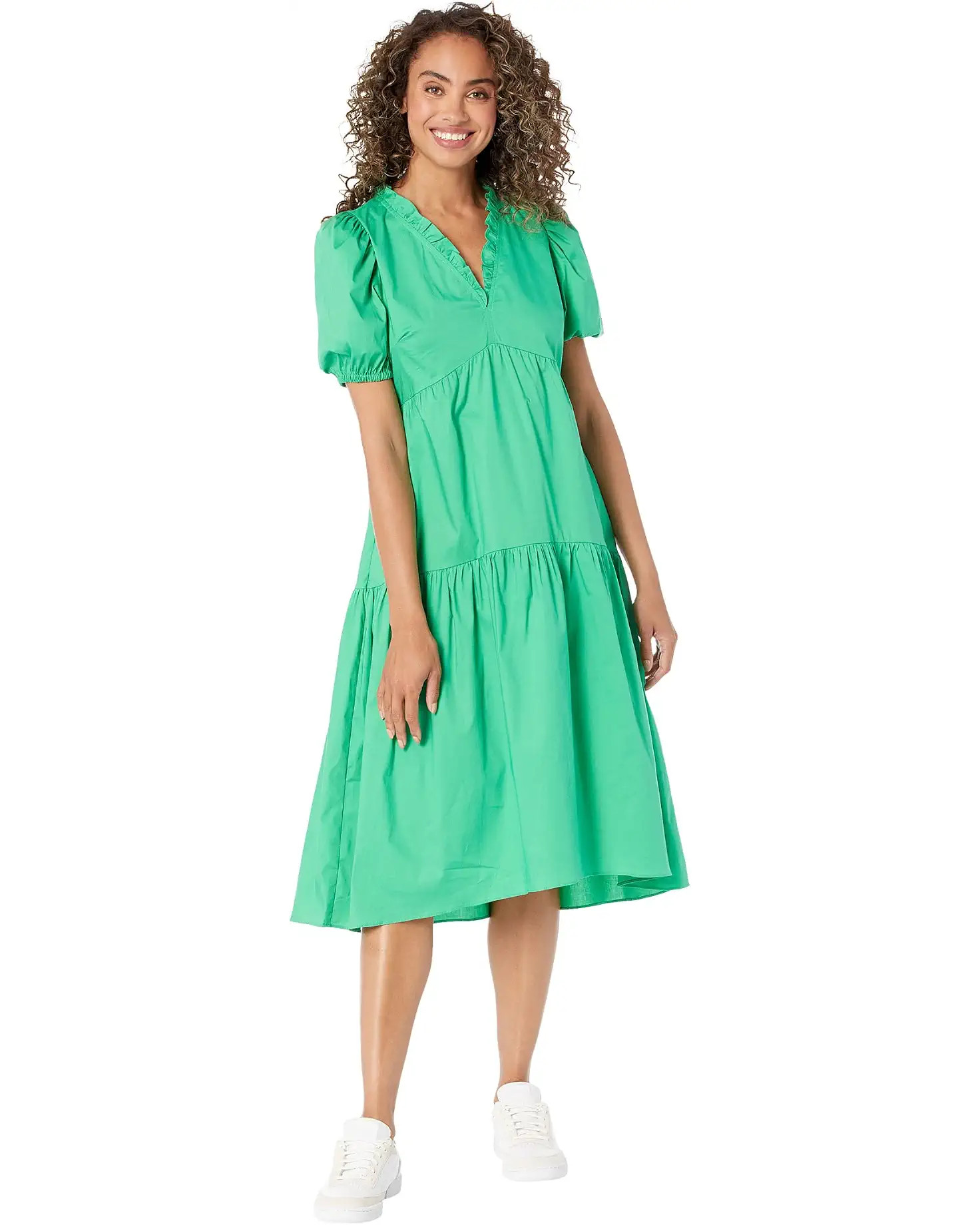 Women's Donna Morgan Deep Ruffled V-Neck Midi Dress with Skirt Tiers | Zappos