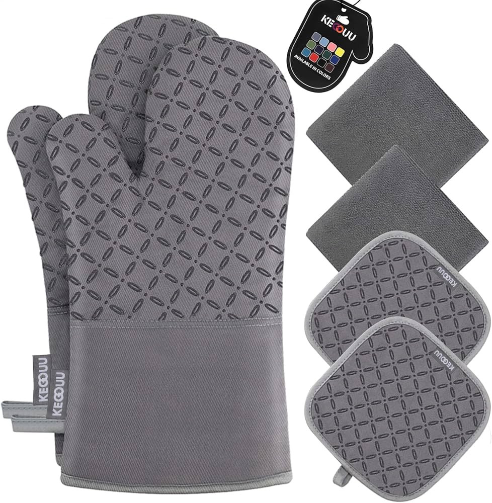 KEGOUU Oven Mitts and Pot Holders 6pcs Set, Kitchen Oven Glove High Heat Resistant 500 Degree Ext... | Amazon (US)