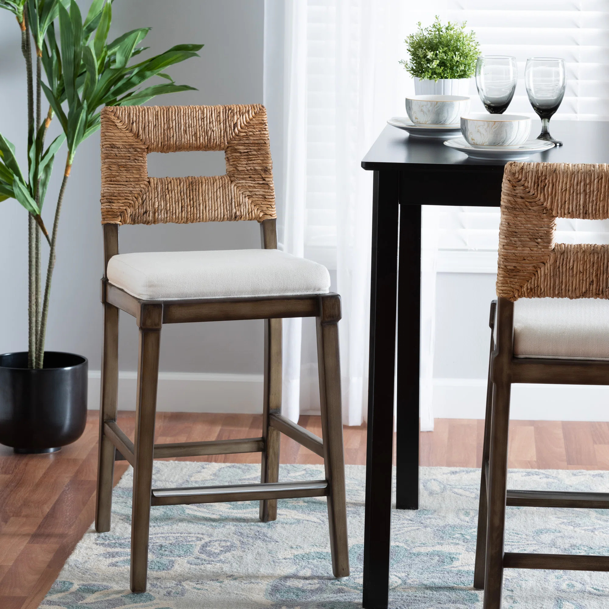 Beachcrest Home Boydston 27" Mahogany wood and Seagrass Counter Stool | Wayfair | Wayfair North America