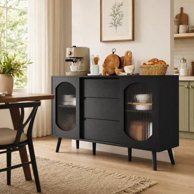 52.7"W Sideboard Buffet Cabinet with 3 Drawers and Fluted Glass Doors, Adjustable Shelves | Wayfair North America