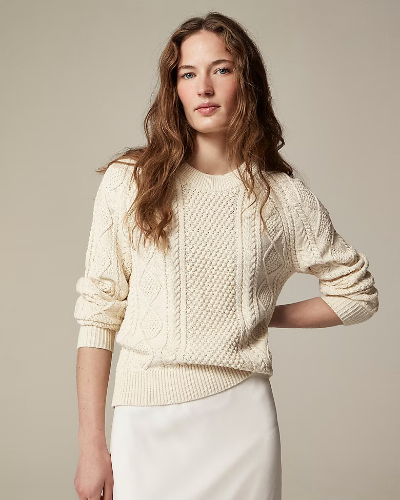 top rated4.7Summary of 182 reviewsCotton cable-knit crewneck sweater | J. Crew US