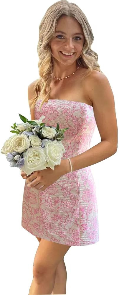 Strapless Short Prom Dress Foral Print Tight Bodycon Homecoming Dresses for Teens 2026 Cocktail F... | Amazon (US)