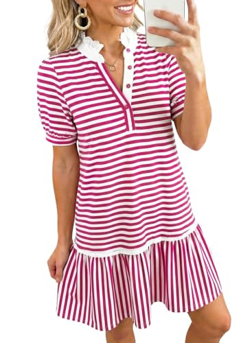 Dokotoo Babydoll Dress for Women Summer Spring V Neck A Line Collared Short Sleeve Shirt Dresses ... | Amazon (US)