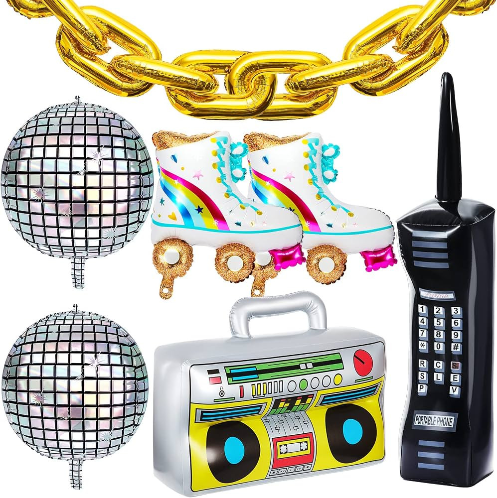 18 Pieces 80s 90s Party Decorations Rainbow Roller Skate Balloons Gold Chain Balloons Inflatable ... | Amazon (US)