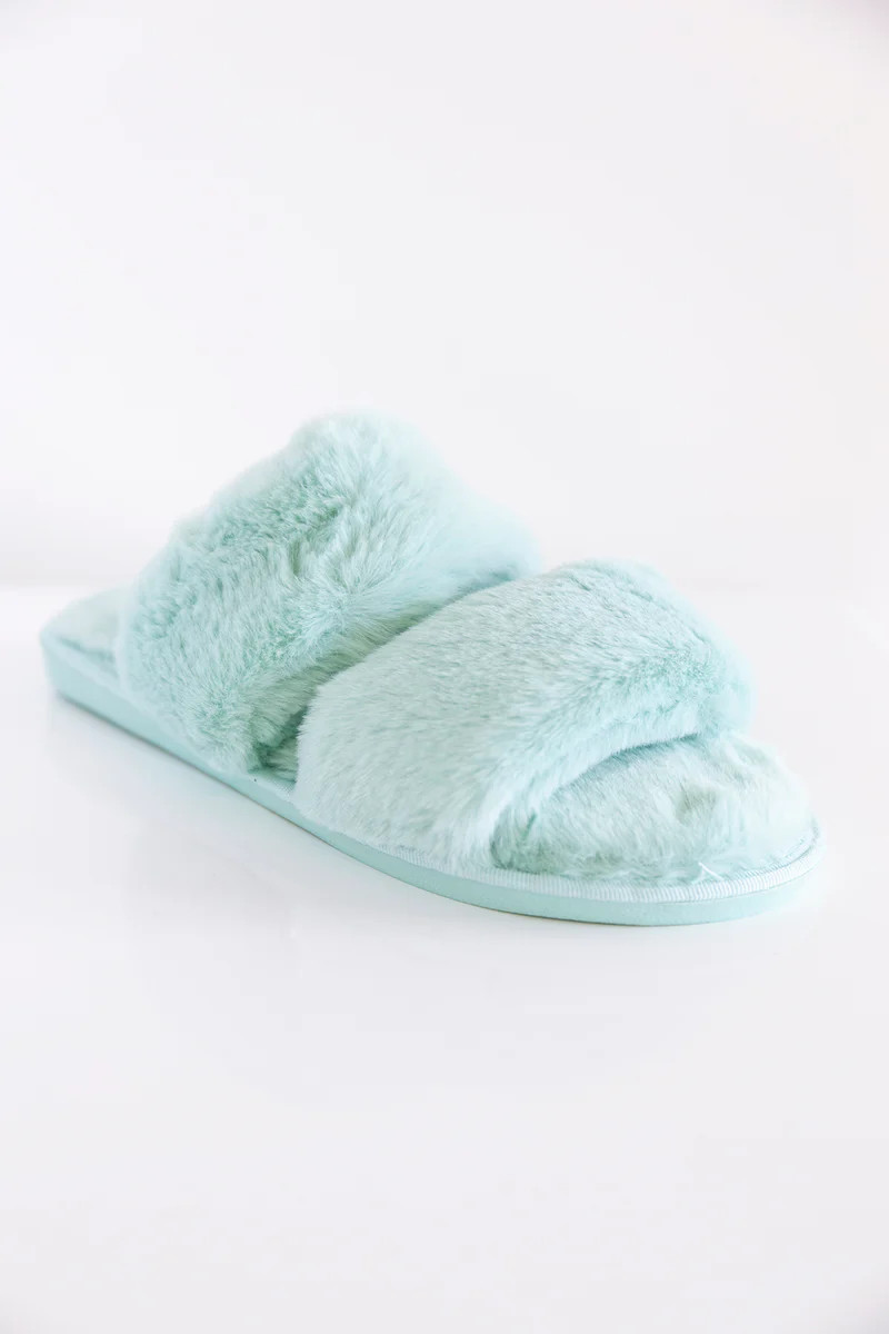 Goodnight Dreams Fuzzy Slippers Mint FINAL SALE | The Pink Lily Boutique