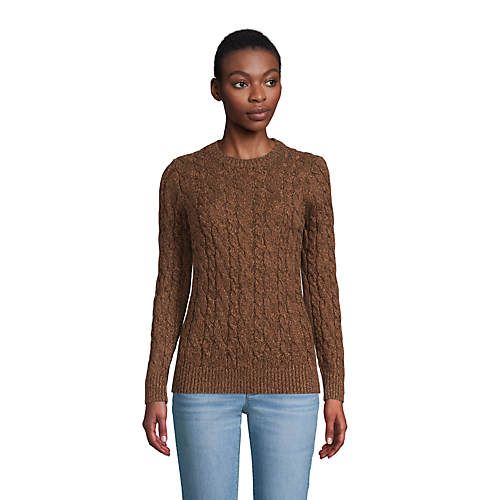 Women's Cotton Drifter Crew Cable Pullover Sweater | Lands' End (US)