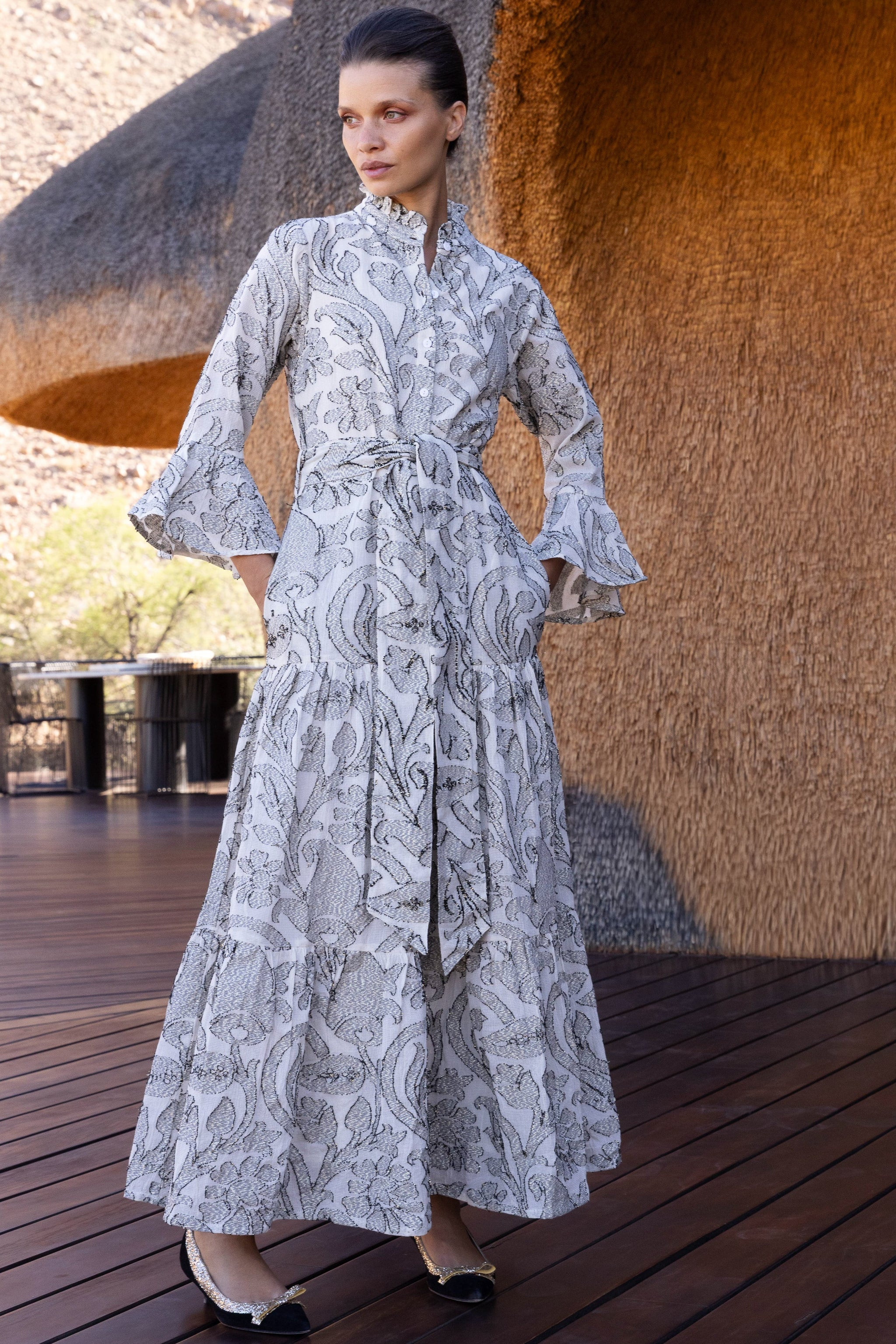 Ruffle Collar Bell Maxi- Herod Cream | Oliphant Design