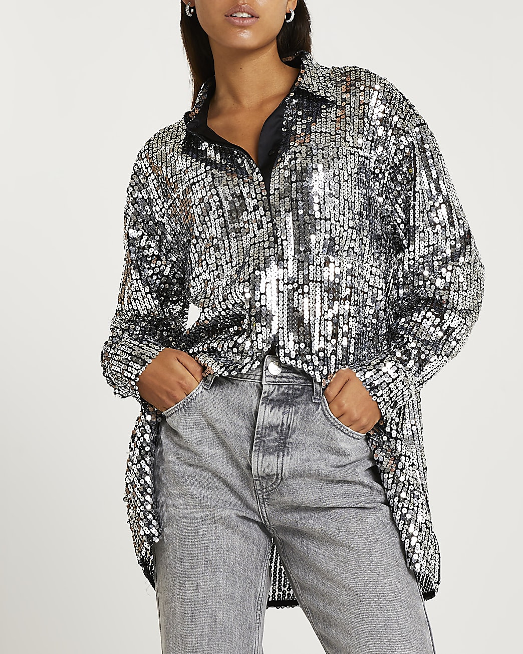 Silver sequin oversized shirt | River Island (UK & IE)