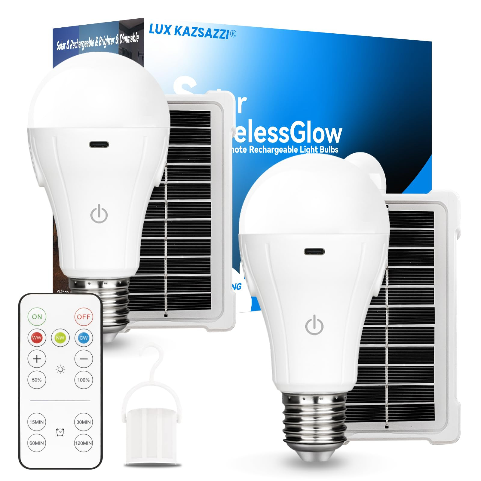 Solar & USB Rechargeable Light Bulbs With Remote + Touch Control, 3 Colors & Dimmable, Large Sola... | Amazon (US)