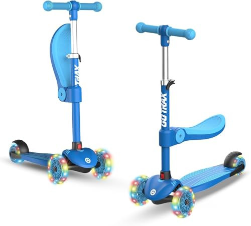 Gotrax KS3 Kids Kick Scooter, LED Lighted Wheels, Adjustable Height Handlebars and Removable Seat, Lean-to-Steer & Widen Anti-Slip Deck, 3 Wheel Scooter for Kids Ages 2-8 and up to 100 Lbs (SkyBlue) | Amazon (US)