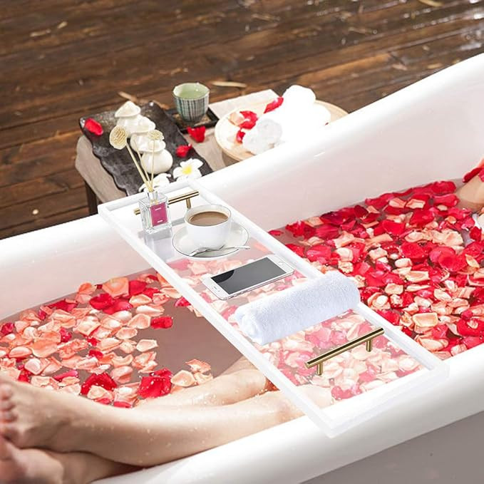 ZXMOTO Clear Bathtub Caddy Tray 33 Inch Acrylic Bathtub Tray Caddy Tray with Stainless Steel Gold... | Amazon (US)