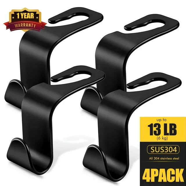 FVSA 4 Pack Seat Headrest Hooks for Car, Auto Seat Purse Holder Hangers Storage Organizer Interio... | Walmart (US)