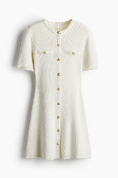 Rib-knit button-front dress - Cream - Ladies | H&M GB | H&M (UK, MY, IN, SG, PH, TW, HK)