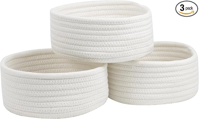 Small Basket, Set of 3 Small Woven Baskets, Cotton Rope Baskets for Organizing, Cute Mini Tiny Ba... | Amazon (US)