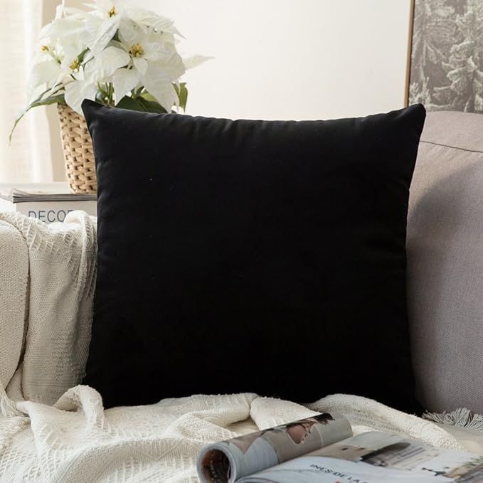 MIULEE Velvet Pillow Covers Decorative Square Pillowcase Soft Soild Black Cushion Case for Sofa B... | Amazon (US)
