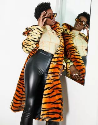 Girlfriend Material maxi coat in tiger faux fur | ASOS | ASOS (Global)