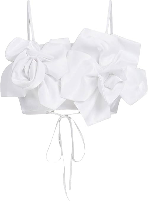 Floerns Women's Lace Up Tie Back 3D Floral Appliques Cami Crop Top Club Party | Amazon (US)