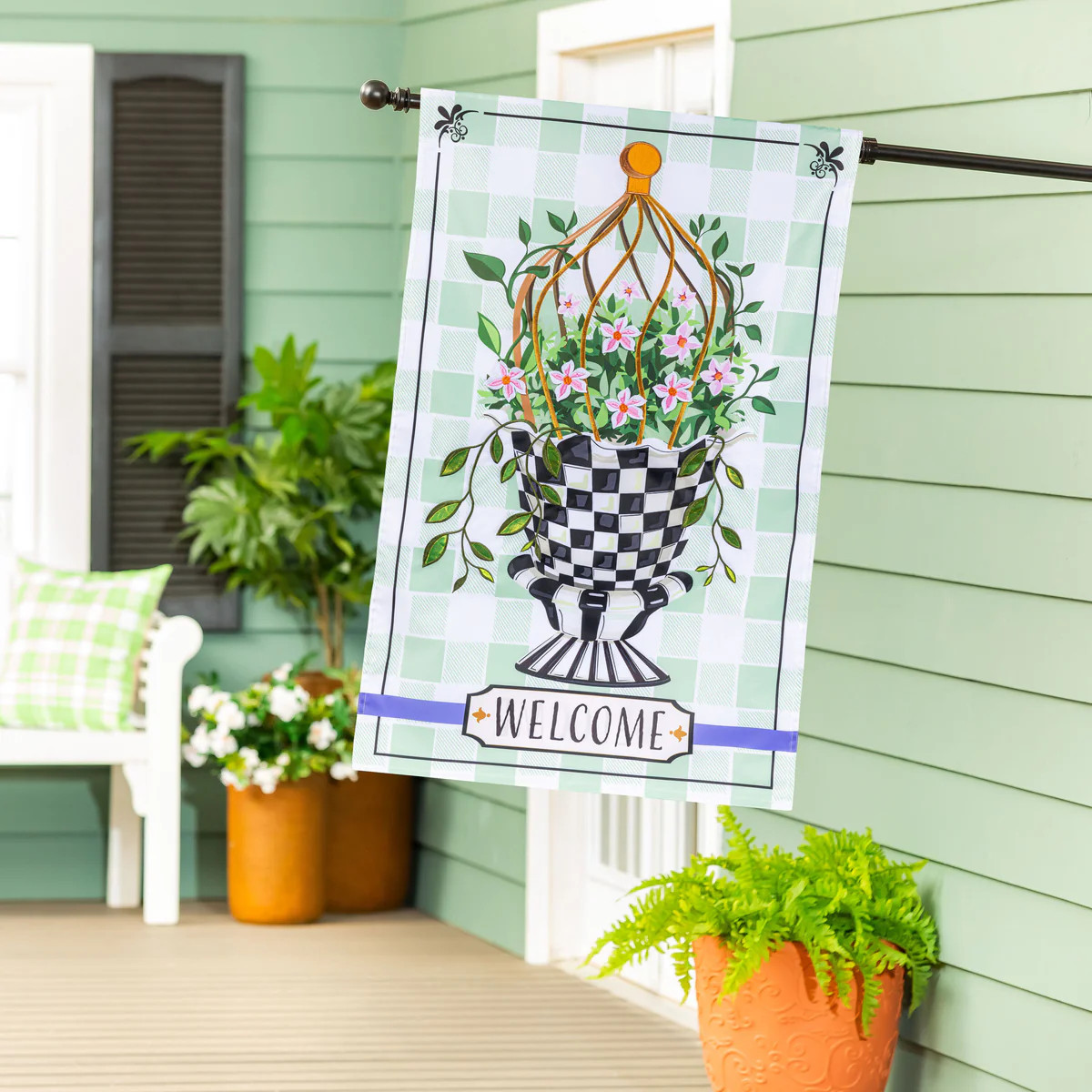 Spring Topiary Applique House Flag | My Evergreen
