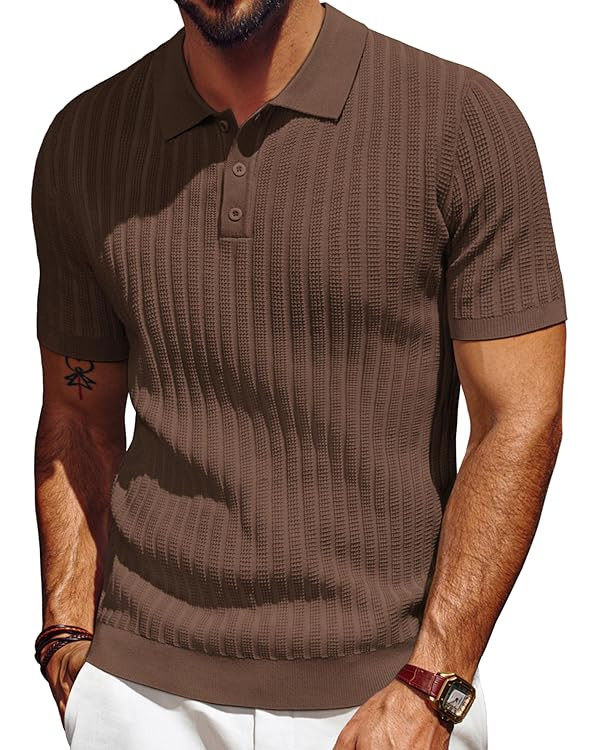 PJ PAUL JONES Mens Knit Polo Shirt Short Sleeve Textured Polo Shirts Casual Summer Collared Polo ... | Amazon (US)