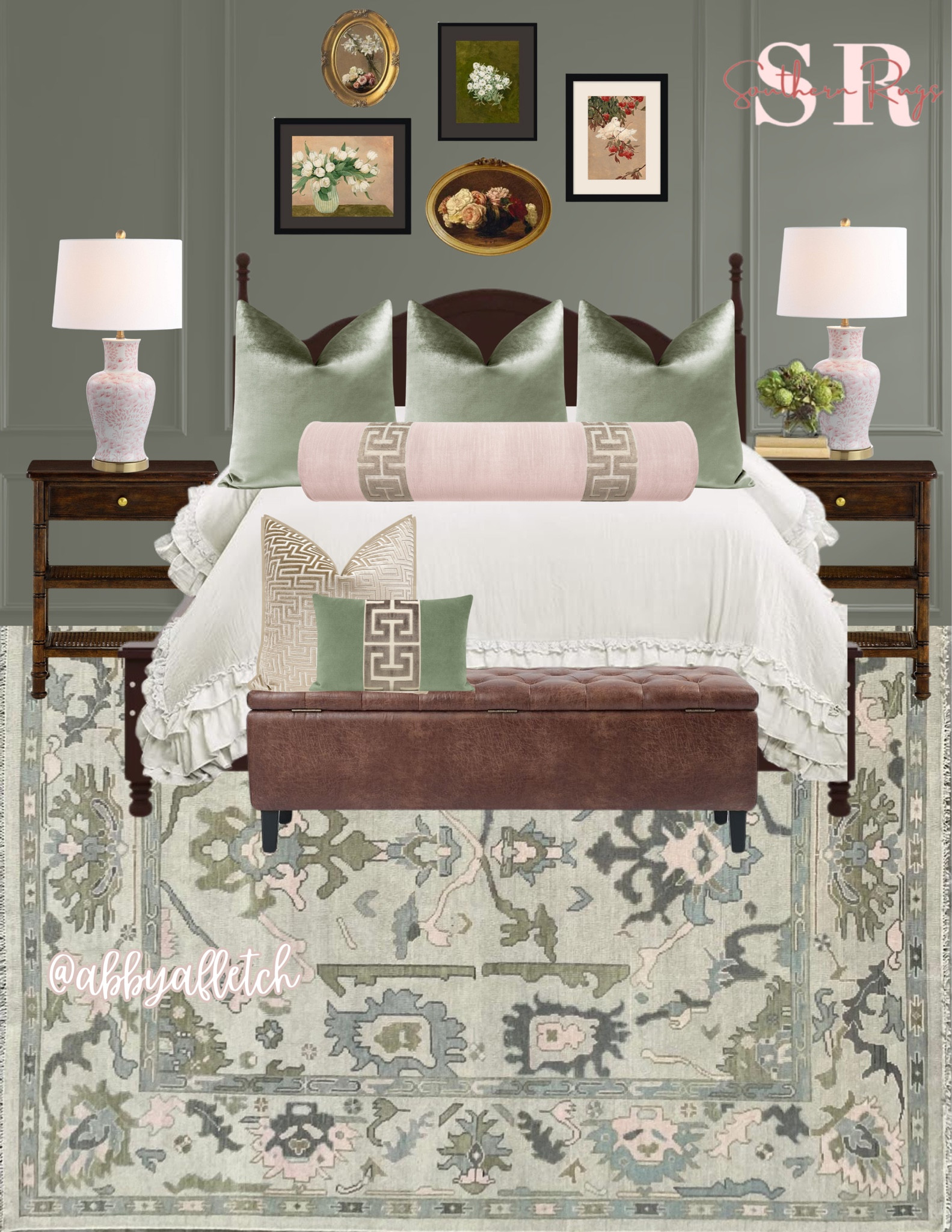 moody sage green and light pink bedroom🌿💖

the rug is from @southernrugstx

#LTKHome