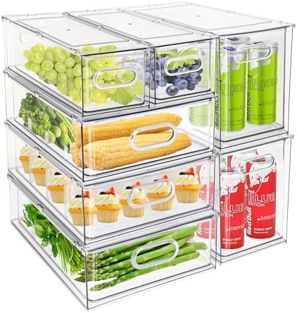 7Pack Clear Fridge Drawer Organizer Pull out Bins Stackable Refrigerator Organizer Bins with Hand... | Amazon (US)