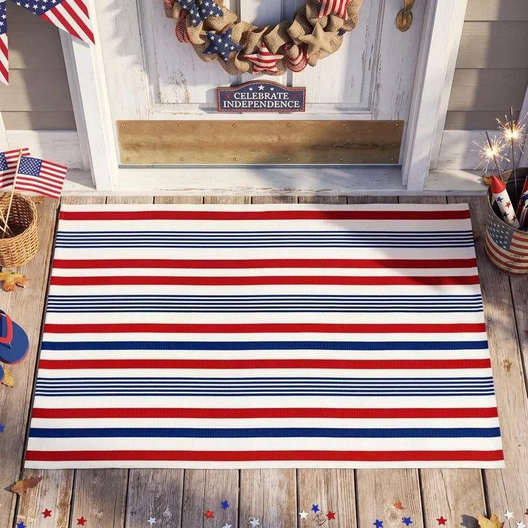Red Blue White Memorial Day Striped Rug 32'' x 20'' 250 Anniversary Mat Patriotic Outdoor Front P... | Walmart (US)