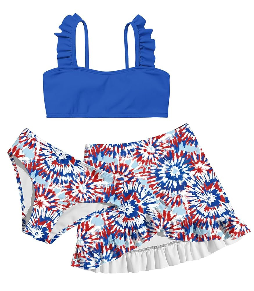 ALISISTER Girls Swimsuit 3 Piece Bathing Suits for 5-12 Years Hawaiian Bikini Set with Cover Ups ... | Amazon (US)