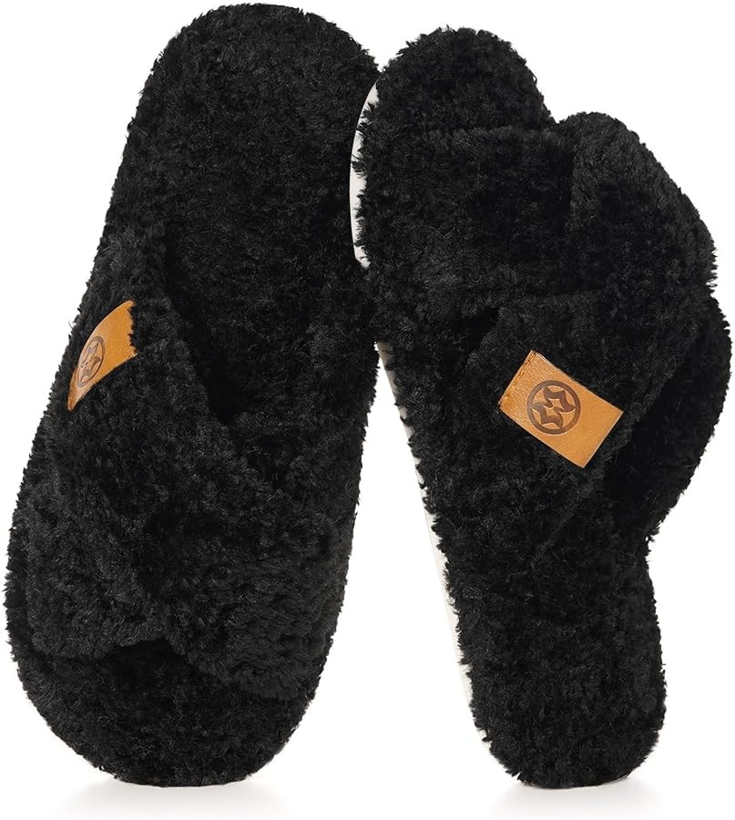Dokela Fuzzy Open Toe Slippers for Women Memory Foam Cozy Cross Band House Shoes Soft Indoor Slip... | Amazon (US)