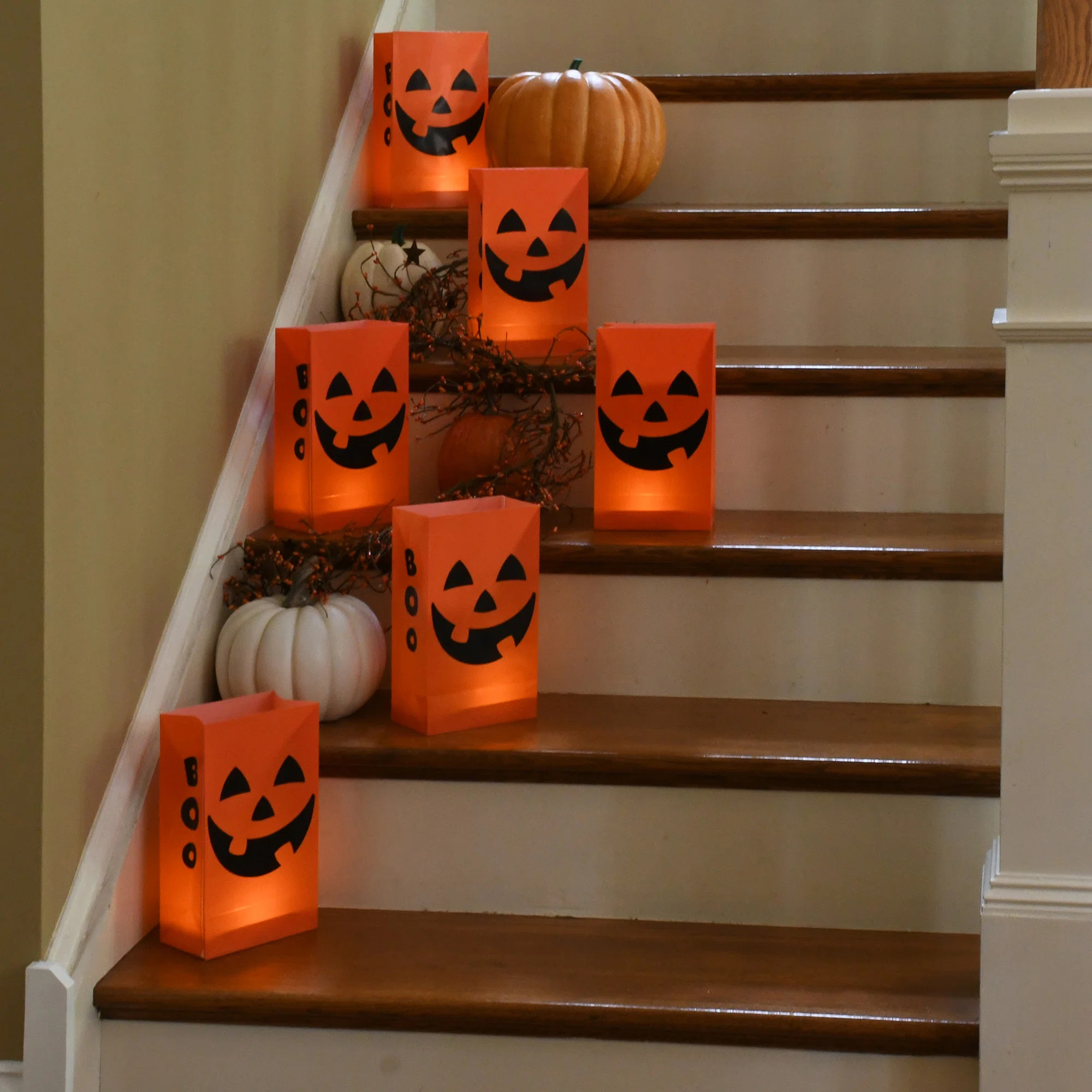 Battery-Operated Luminaria Kit, Orange Jack O' Lantern - Set of 6 (Set of 6) | Wayfair North America